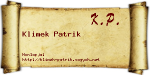 Klimek Patrik névjegykártya
